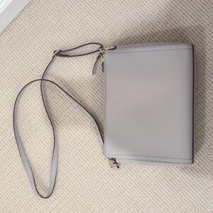 Lo & Sons - Pearl Crossbody Bag in Grey Saffiano Leather w/ Gold Hardware